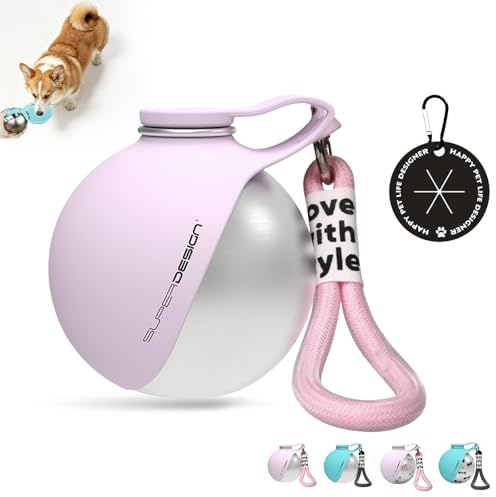 Gourde pour Chien Portable 285ml Acier Inoxydable avec Porte-Sac à Caca, Bouteille d'eau avec Gamelle Pliable en Silicone pour Chiens Petits Moyens - Anti-Fuite, pour Promenade Voyage (Rose)