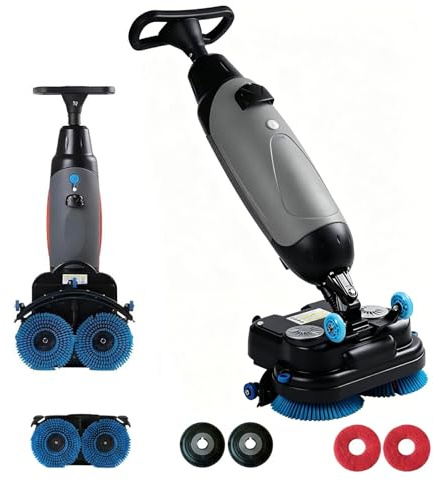 Máquina de Limpieza Industrial, Fregadora Compacta con Batería 104Ah, 1200m²/h, Doble Cepillo 500W para Mantenimiento Diario, Eficaz y Ergonómica(Gray)