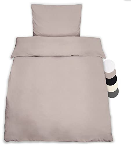 Beautissu 1er Set Renforcé Bettwäsche mit Bettbezug & Kopfkissenbezug | 155x220cm Kissenbezug 80x80cm Taupe 2teilige kühlende Sommerbettwäsche Baumwolle 155x220 Baumwoll Julie