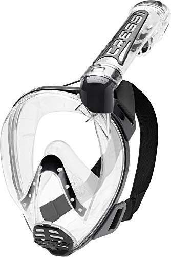 CRESSI Duke Dry Full Face Mask Clear/Black M/L - Maschera Integrale Grande Unisex Grande Visione Snorkeling no Fog con Tubo Dry , Trasparente/Nero,M/L