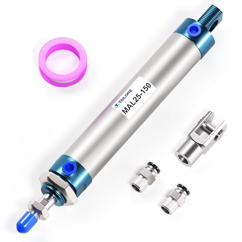 TAILONZ PNEUMATIC Cilindro neumático doble efecto de 25 mm de diámetro y 150 mm de carrera con conector en Y y 2 racores de 6 mm MAL25x150
