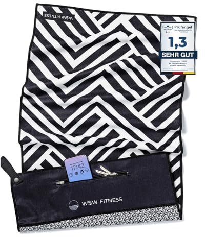 WOODSANDWAVES Sporthandtuch Fitnessstudio mit Reißverschluss Tasche & Magnet - Schnelltrocknend & rutschfest - Mikrofaser Fitness Handtuch Sport Fitnesshandtuch - Gym Handtuch & Zubehör - 130x50 cm