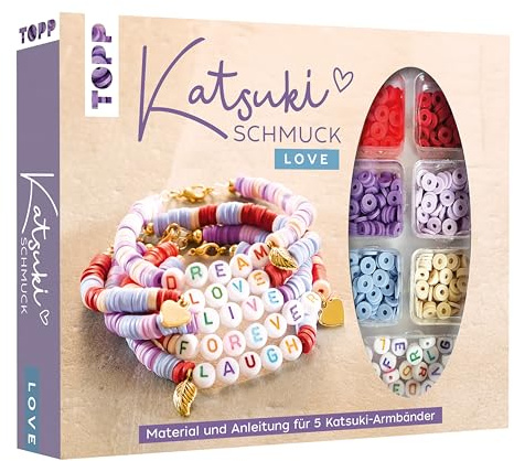 Katsuki Schmuckset mit Buchstabenperlen - LOVE: Anleitung und Material für fünf Armbänder in zarten Farben mit Botschaften (LOVE, DREAM, LIVE, FOREVER, LAUGH) (Schmucksets)