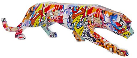 Rocking Gifts Dekorative Figur Leopard Jaguar Panther Grafiti bunt Harz moderne Dekoration 47 cm