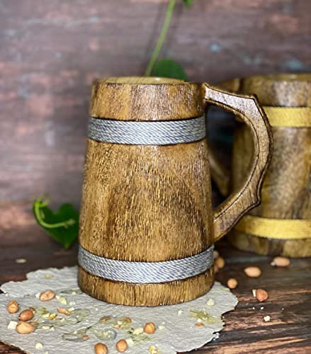 Indian Viking Style Wooden Beer Mug - 20 OZ Natural Hardwood Drinking Cup - Wedding & Birthday Gifts for Him (Without Engraving, Mango Wood)