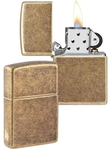 Zippo Briquet Tempête - Design Flamme - Laiton Antique - Rechargeable - Réutilisable - Design Coupe-Vent - Coffret Cadeau Fabriqué aux États-Unis - Exclusivité Amazon