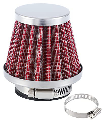 Pindex 38mm 39mm 40mm Motorrad Ansaugluftfilter Ansaugkit Luftfilter, Doppelschicht Stahl Sportluftfilter für Motorrad Scooter ATV Moped Roller, Rot