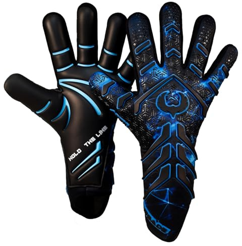 Renegade GK Apex Orion 2.0 Professional Strapless Goalie Gloves | 4mm EXT Contact Grip | Black & Blue Soccer Goalkeeping Gloves (Size 8, Youth-Adult, Evo Neg. Cut, Level 5.5)