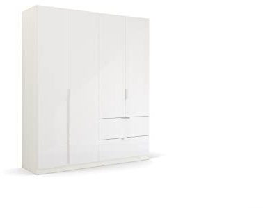 Rauch Möbel Quadra-Spin Glamour, Schrank, Hochglanz Weiß, Breite 181 cm | Kleiderschrank, 4-türig, 2 Schubladen, für Schlafzimmer, Jugendzimmer, Studentenwohnung, Garderobe, Flur