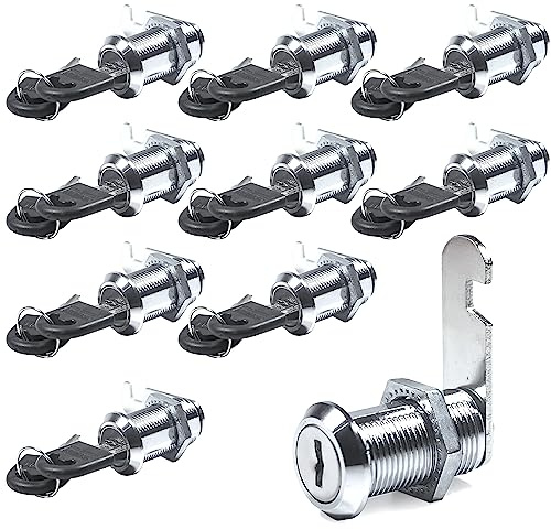10pcs 16mm Cam Lock Replacement, 5/8 Inch Tool Box Lock with 20 Keys, Security Post Box Lock for Mailbox Drawer Cupboard Furniture Post Box
