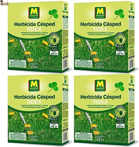 BricoLoco.com Herbicida selectivo césped Tidex hoja ancha. Pack 4x25ml. Hasta 1.000 m2. Fluroxipir. Control malas hierbas anuales y perennes (trébol, diente de león, correhuela, etc.). Sistémico (4)