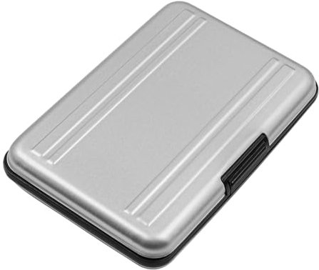 NUZAMAS Caja de almacenamiento para tarjetas de memoria, aluminio, resistente a los golpes, funda para tarjeta de memoria, 16 ranuras para SD, SIM, CF, Nano y tarjetas TF, color plateado
