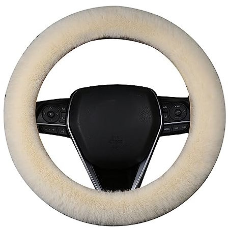 Lenkradbezug Fell Lenkradhülle Winter Universal Lenkrad Fellbezug Lenkradschoner Lenkrad Uberzug Plüsch Atmungsaktiv Lenkradschutz,Passend für Lenkraddurchmesser 38 cm,Nicht-gerade Weiss