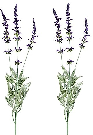 matches21 Hermosas flores artificiales de lavanda, dos ramas con 3 flores cada una, plantas artificiales de lavanda en lila, decoración de boda, ramas de lavanda, 66 cm