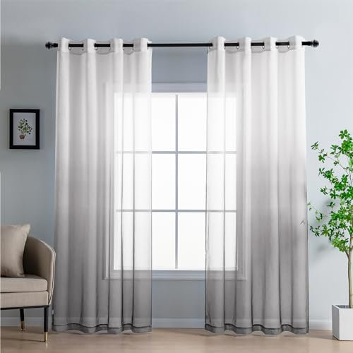 DWCN Voile Curtain Grey Gradient Curtains for Living Room Net Curtains for Windows Sheer Bedroom Crurtains Eyelet Set of 2, 55 x 84 Inches