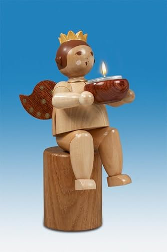 Rudolphs Schatzkiste Kantenhockerengel sitzend mit Teelicht mit Krone Höhe ca. 22cm NEU Holzengel Holzfigur Weihnachtsengel