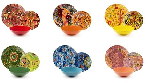 Excelsa Aboriginal Servizio Piatti 18 Pezzi, Porcellana e Stoneware, Decoro Multicolore, 6 Persone