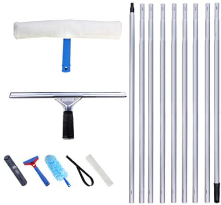 Rasqueta Limpiacristales Profesional, Limpiacristales Multiusos con Poste de Extensión 9m/354.3in, Escobilla de Goma 35cm para baño Cocina Espejo Ventanas Altas Cristales de Coche Azulejos