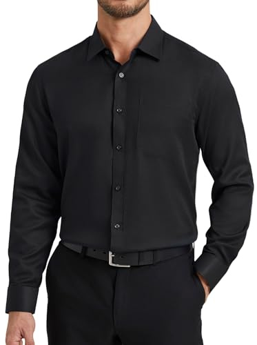 HISDERN Chemise Homme Manches Longues en Coton Régulière Chemises Formelle pour Hommes de Couleur Unie Boutonnées Décontractée avec Poche S-4XL