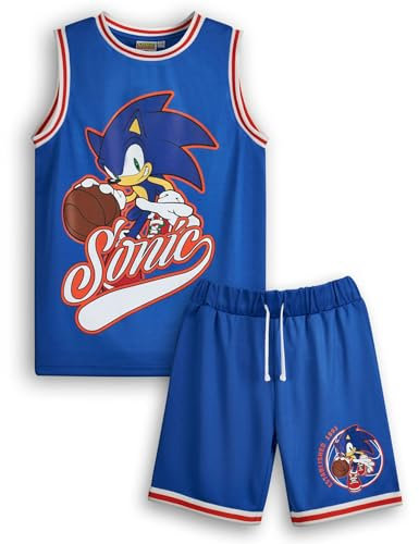 Sonic The Hedgehog Set di maglie e pantaloncini da basket per ragazzi | Completo sportivo a due pezzi per bambini in blu | Pacchetto per bambini