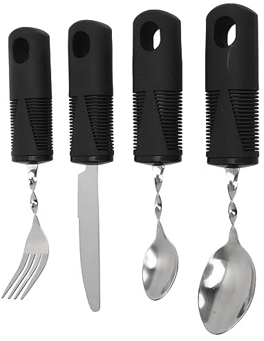 Gsycle 4 Utensilios Adaptativos, Cubiertos Ponderados, Cubiertos De Fácil Agarre, Utensilios Ponderados para Pacientes con Temblores Y Parkinson