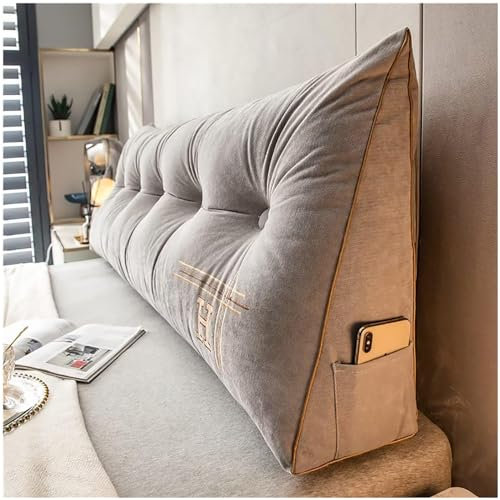 ZTGL Rückenkissen, Lesekissen für Bett und Sofa, groß Keilkissen, Rückenpolster für die Wand, Sitzkissen, Wandkissen, mit waschbarem Bezug - Ideal zum Anlehnen im Bett,Grau,180 * 50 * 20cm