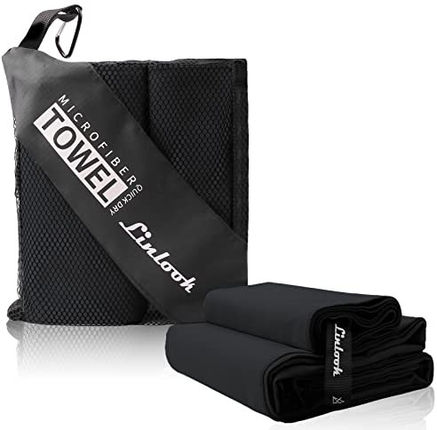 Linlook Asciugamani in microfibra, 100 x 50 cm, 2 pezzi, ad asciugatura rapida e compatto, per sport, fitness, da viaggio, per campeggio, palestra, sport, viaggi, yoga