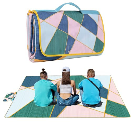Coperta da picnic, pieghevole, impermeabile, 200 x 200 cm, extra grande, per campeggio, escursioni, viaggi, famiglia, concerti