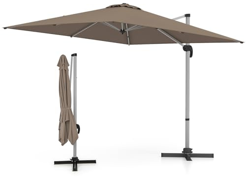 KOMFOTTEU Parasol Déporté rectangulaire, Parasol carré de Jardin Pliable, Réglable en Hauteur, 3 x 3 m, Base croisée, Parasol sur Pied, 260 cm Hauteur, pour Balcon, Terrasse, Piscines (Marron)