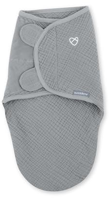 Ingenuity SwaddleMe Original Musselin Baby Pucksack 0-3 Monate, 100% Baumwolle, Verbessert den Schlaf & Beruhigt den Moro-Reflex, 1,5 TOG - Grau