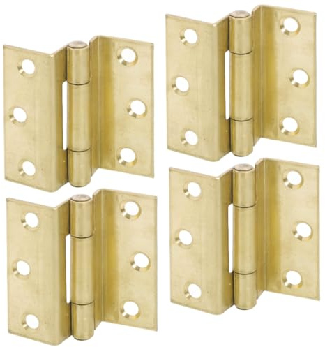 STORMPROOF 63mm Cranked Hinges - Zinc Plated Brass Timber Window Caravan Shut (4, Yellow Passivated)