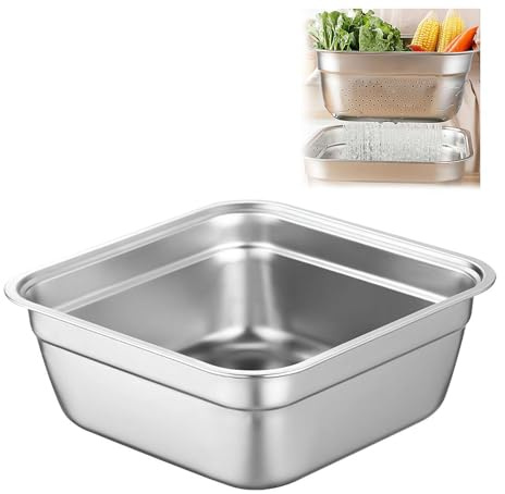 Washing Up Bowl,Stainless Steel Dish Tub, Fruit Vegetable Washing Basin,Multi-Purpose Dish Tub,Large Square Container,Food Strainer Mixing Bowl,for Washing and Draining Rice, Pasta