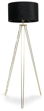 ValueLights | Modern Gold Hairpin Design Tripod Floor Lamp with a Black Velvet Drum Shade | Floor Lamps, Home Décor & Improvement Essential