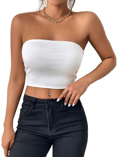 Kxydlww Crop Top Femme Tube Bande Bodycon Corsage Stretch Respirant Crop Top Tube Sexy Sans Couture Top Y2K T-shirt, Blanc, Small