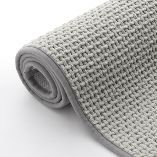 Homaxy Chenille Badezimmerteppich Badematte rutschfest- 60x120 cm, Hellgrau | weich&bequem, gewebestruktur nimmt feuchtigkeit effizienter, rutschfeste rückseite, maschinenwaschbar, breite anwendung
