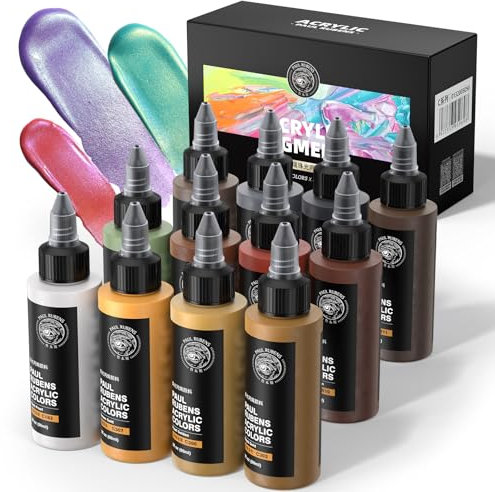 Paul Rubens Metallic-Acrylfarbe, 12 Metallic-Farben Set C, 2fl oz/60ml Flaschen, reiche Pigmente, starke Deckkraft Acrylfarben für Erwachsene, Künstler, Anfänger auf Leinwand Felsen Holz Keramik Stoff