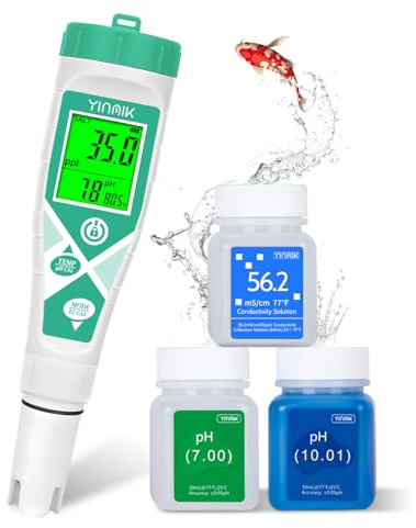 YINMIK Meer Aquarium Salz Tester Wasser pH Messgerät TDS EC Messgerät | Digitales Leitfähigkeits Messgerät, pH TDS für Koiteiche, Riffaquarien, Aquaponik PPM pH EC Salzgehalt Lesegerät