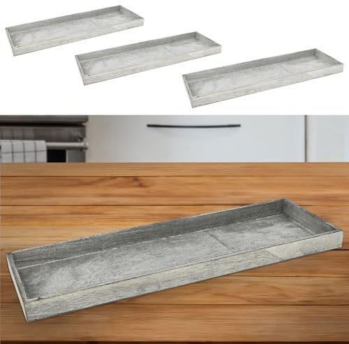 Holztablett 3er Set | 3 Größen Paulowniaholz grau rechteckig Holzstärke 1cm | Dekotablett (1 x 3er Set Dekotablett grau)
