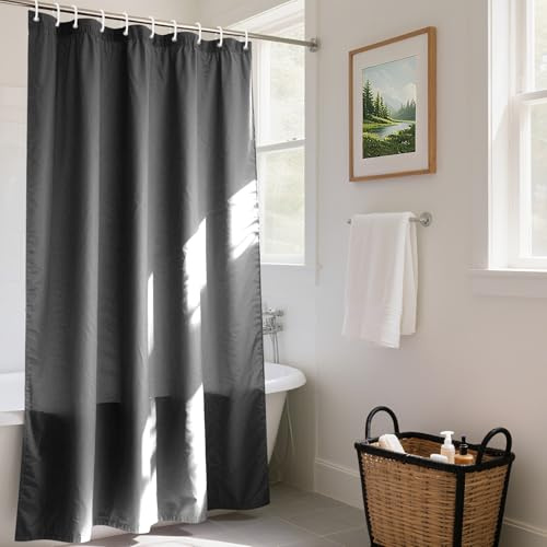 REDKEY Tenda Doccia con Ponderati Tessuto Antimuffa Impermeabile 120x200 cm per Vasca da Bagno, Poliestere con 8 Ganci Antiruggine, Grigio scuro