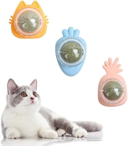 GIUSOBG 3 Stück Catnip Balls Katzenminze Balls 360° Rotierende Natürliche | Katzenminze Spielzeug für Katze Drehbare Katzenminze Ball Katzenspielzeug Essbar Katzen Minze Kugel Interaktives Spielzeug