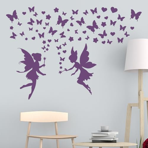 ANATTASOUL Fee und Schmetterling Wandtattoo, Wandaufkleber Wandsticker Wanddeko Selbstklebend für Wohnzimmer, Schlafzimmer, Flur, Badezimmer, Küche, Wanddeko(96x30cm)