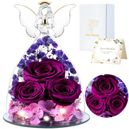 FRFG Ewige Rose Engel Geschenke für Frauen, Muttertagsgeschenke für Mama | Engel Figur Geschenk Mama Geschenk, Geburtstagsgeschenk für Frauen Mutter Oma Geschenk (Lila)