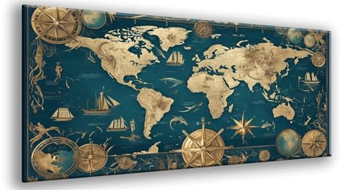 Pintar por Numeros Adultos Mapa Del Mundo Paint by Numbers Retro Pintar por Numeros Niños Manualidades Kit, Pintura al óleo de Lienzo DIY con Pinceles y Pigmento Acrílico, 80x160cm con Marco Model167