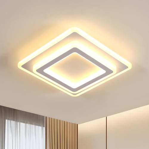 Goeco Plafoniera LED Soffitto Quadrata, 44W 4950LM Lampada da Soffitto Moderno Paralume in Acrilico Luce Calda 3000K Lampadario Luminoso per Camera da Letto Soggiorno Cucina, Bianco
