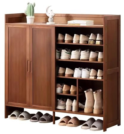 Moderno zapatero de bambú para 20-25 pares de zapateros con puerta corredera, elegante solución de entrada y pasillo para sala de estar y baño