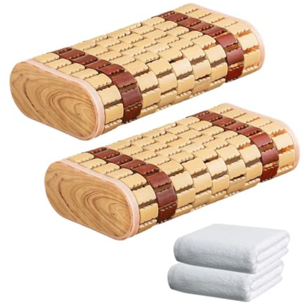 bangminda 2Pcs Wooden Sauna Headrest Pillow, Sauna Pillow with 2 White Towels Sauna Neck Rest for Head Support Home Spa Gym