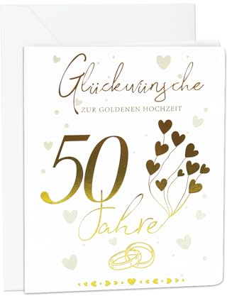 BMGRKYQX Goldene Hochzeit Karte mit Umschlag Goldhochzeit Klappkarte 50 Jahre Glückwunschkarte Hochzeit Deko für 50 Jahre Geschenke