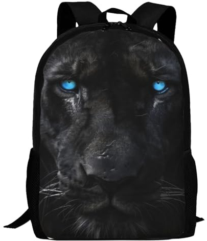 FWJZDSP Mochila ligera con diseño de león negro masculino intimidante y ojos azules penetrantes, mochila grande para portátil de 17 pulgadas, mochila de día con diseño de animal.