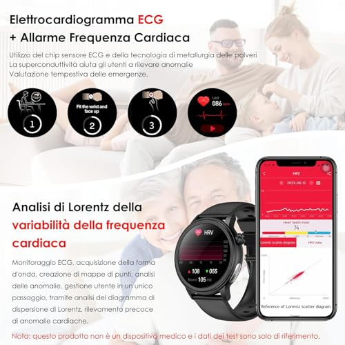 YYKY 1.39 Orologio Smartwatch ECG+HRV/𝐆li𝐜𝐞m𝐢a/24H Pressione Sanguigna/Sonno/Cardiofrequenzimetro/BMI/SPO2/Acido Urico/Lipidi,Orologio Salute Fintess tracker con Funzione Telefono/SOS call/IP68