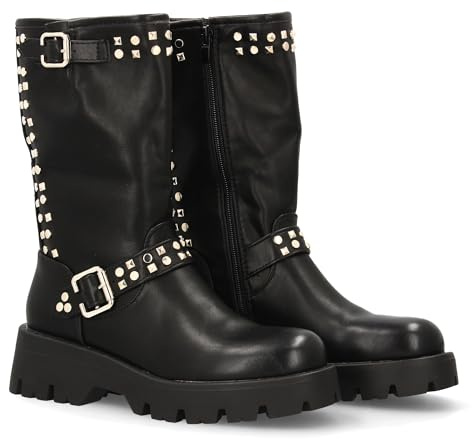shoes&blues.es Botte en gris moyen avec semelle dentée et détails en clous métalliques. Plateforme confortable. Idéale pour l'hiver automne., Noir , 37 EU